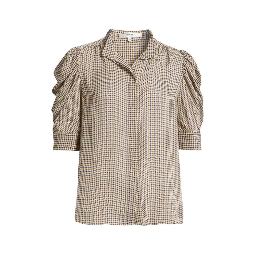 FRAME Womens Houndstooth Gillian Silk Puff Sleeve Blouse Size XS